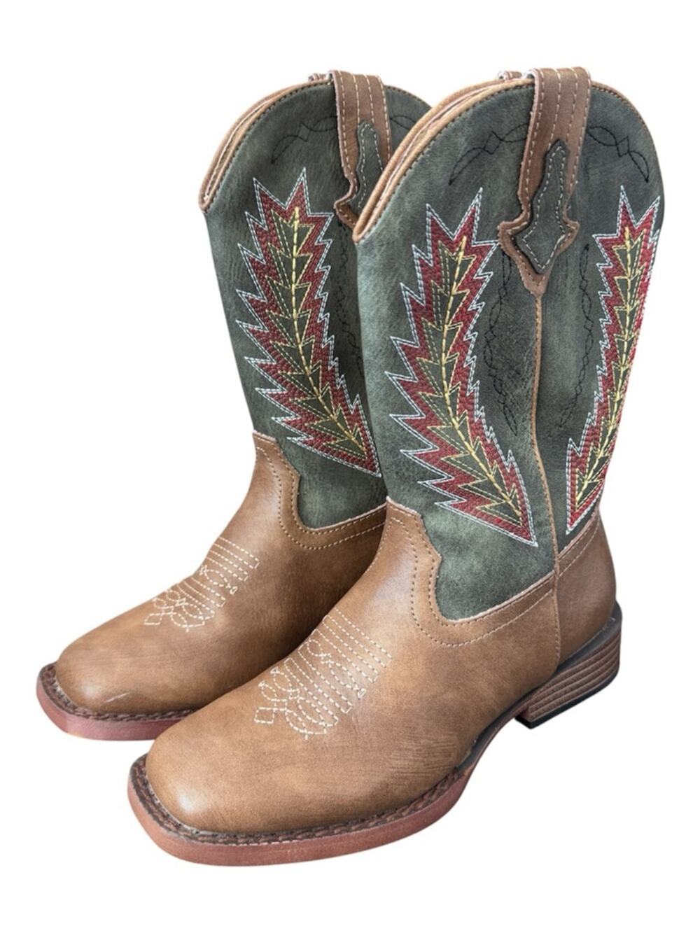 Roper Boys' Arrowheads Western
Boots Brown Olive Green Embroidered Size 13